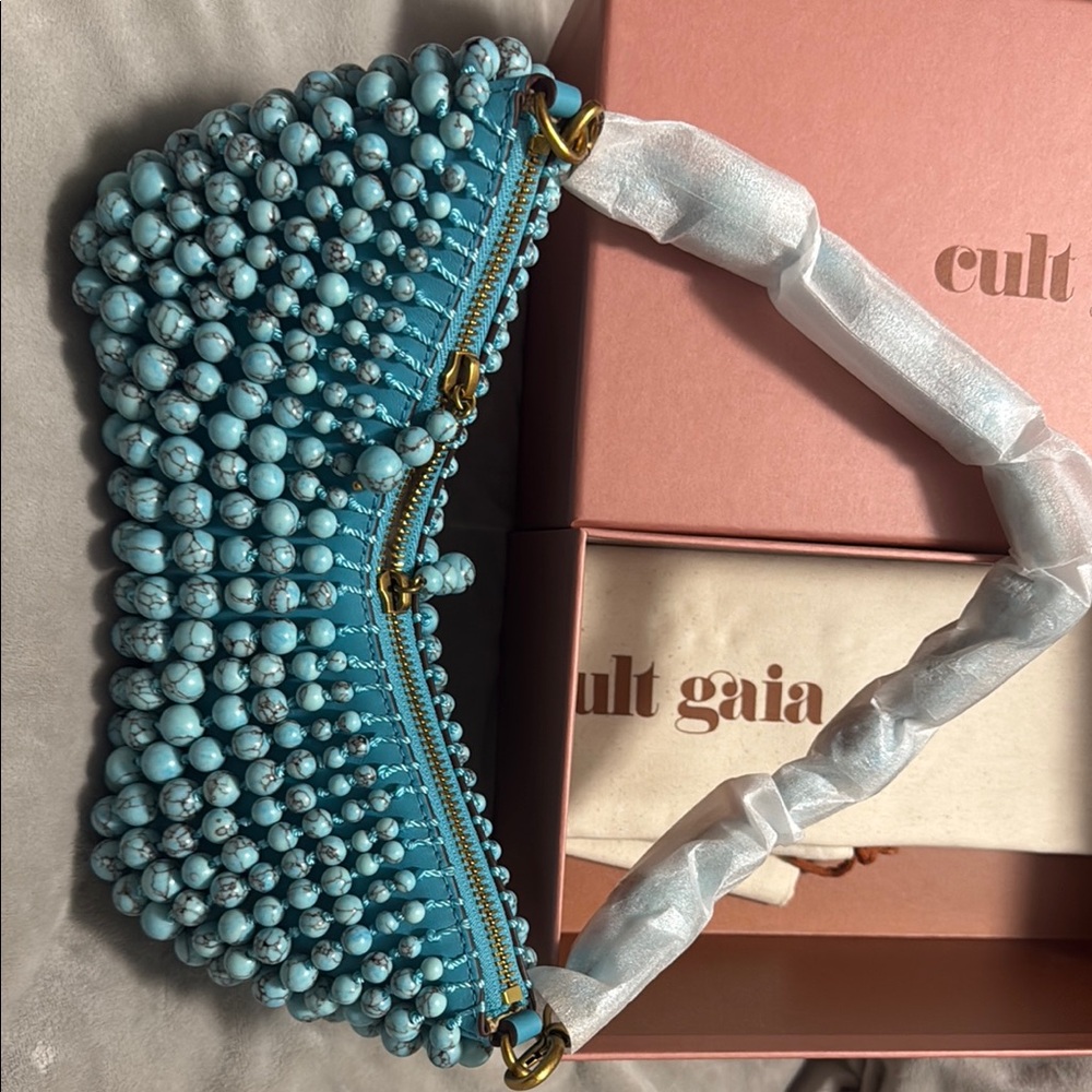 cult gaia turquoise beaded mini bag with gold hardware - Picture 3 of 7